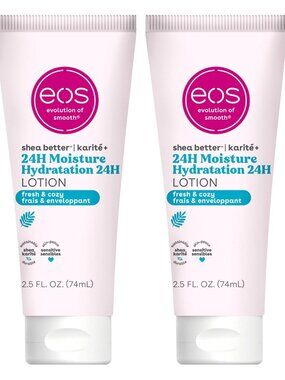 eos 24H Moisture Travel Body Lotion- Fresh & Cozy, 2.5 fl oz 74ml (Pack of 2)